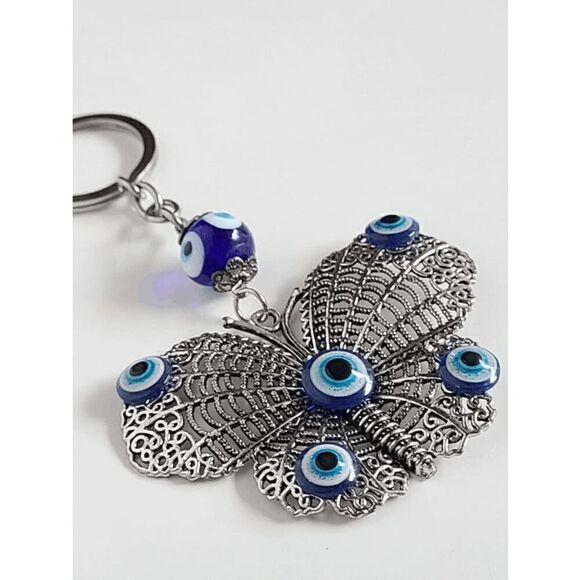 π¦ Butterfly Evil Eye Good Luck Charm Accessory Keychain Keyring NEWβW/GIFT BOX - Picture 3 of 11